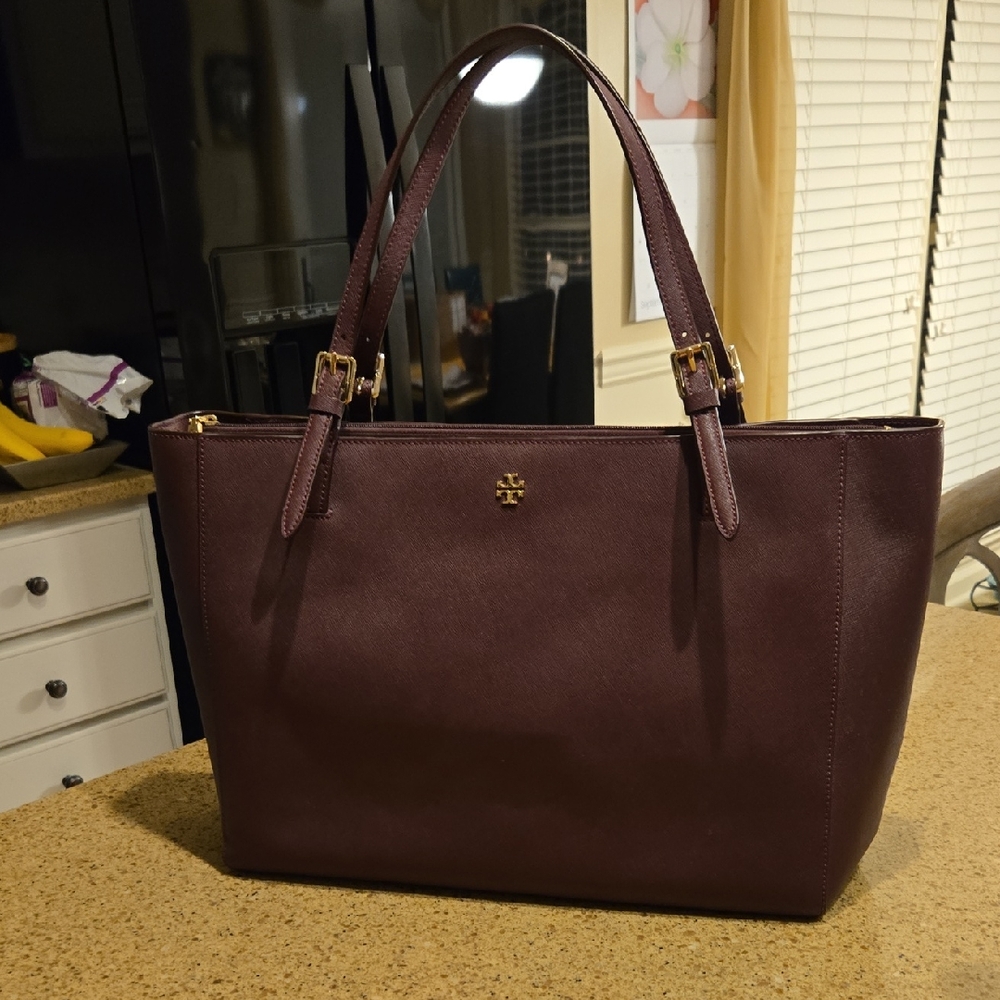 Tory Burch Burgundy Robinson Saffiano Tote